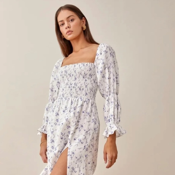 NWT House of Harlow 1960 Linen Blend Cottagecore Midi Dress L - Picture 2 of 12